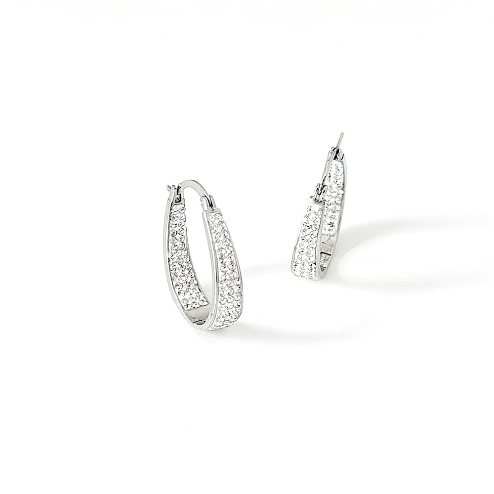 Silver Oval Hoops Sparkle Stones